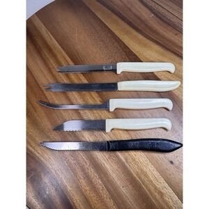 Vtg Quikut Fruit & Vegetable Knives Stainless Cream Handle Tomato Knife